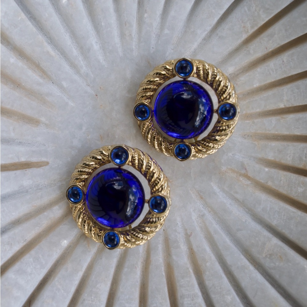 Luxurious Gold and Blue Statement Earrings